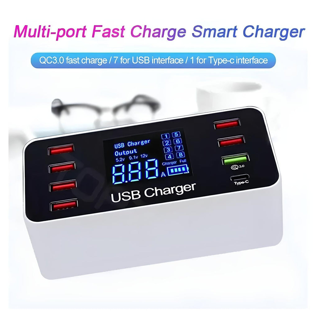 8-Port USB Smart Charge Hub 40W with LCD Display 1 view