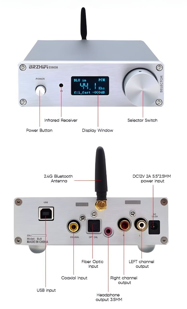 BRZ HIFI 44.1K - 192K Dual Core Bluetooth 5.0 DAC and Headphone Amplifier