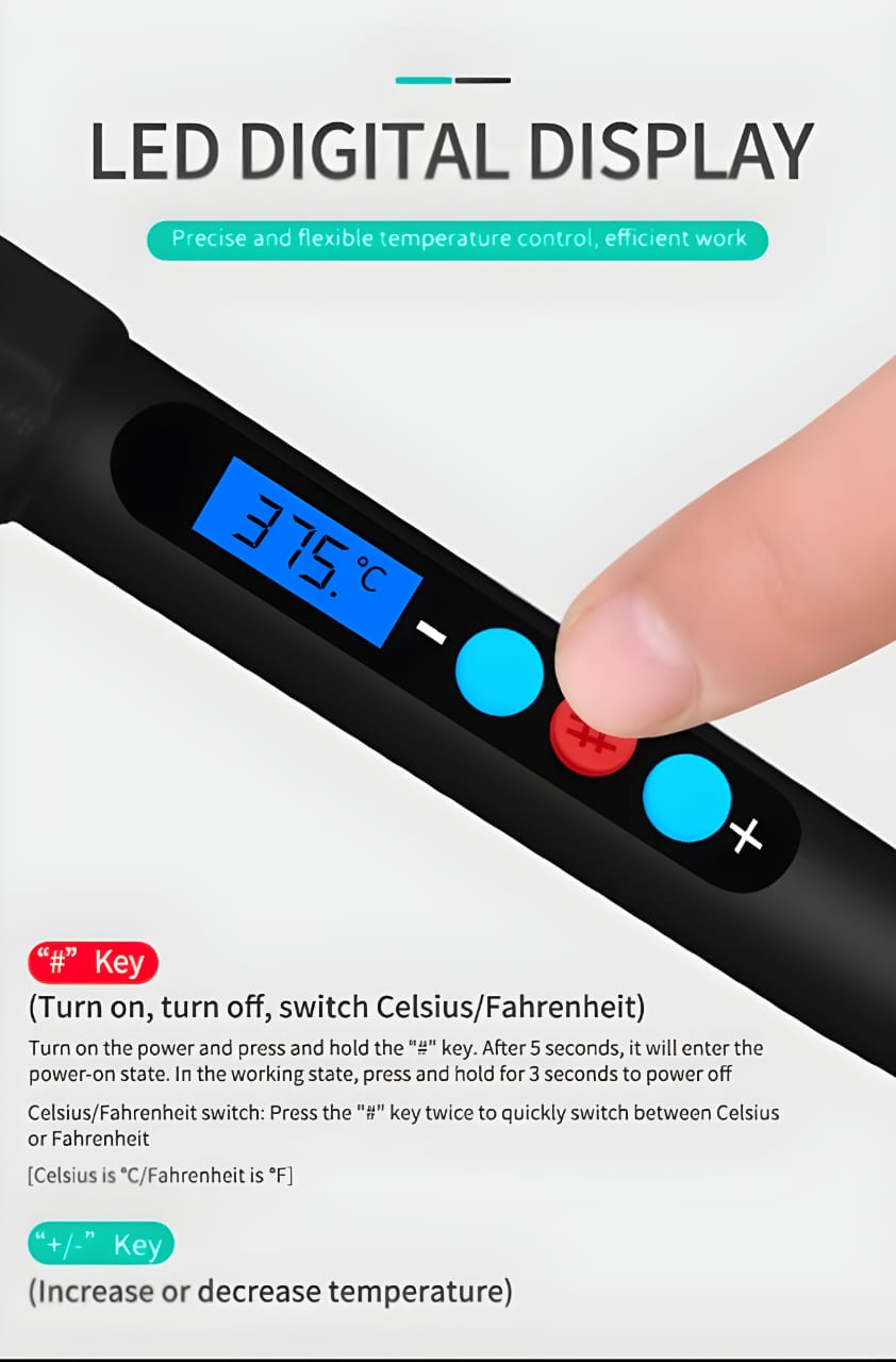Handheld 60-WATT Soldering Iron with Adjustable Temp Control and LCD Display