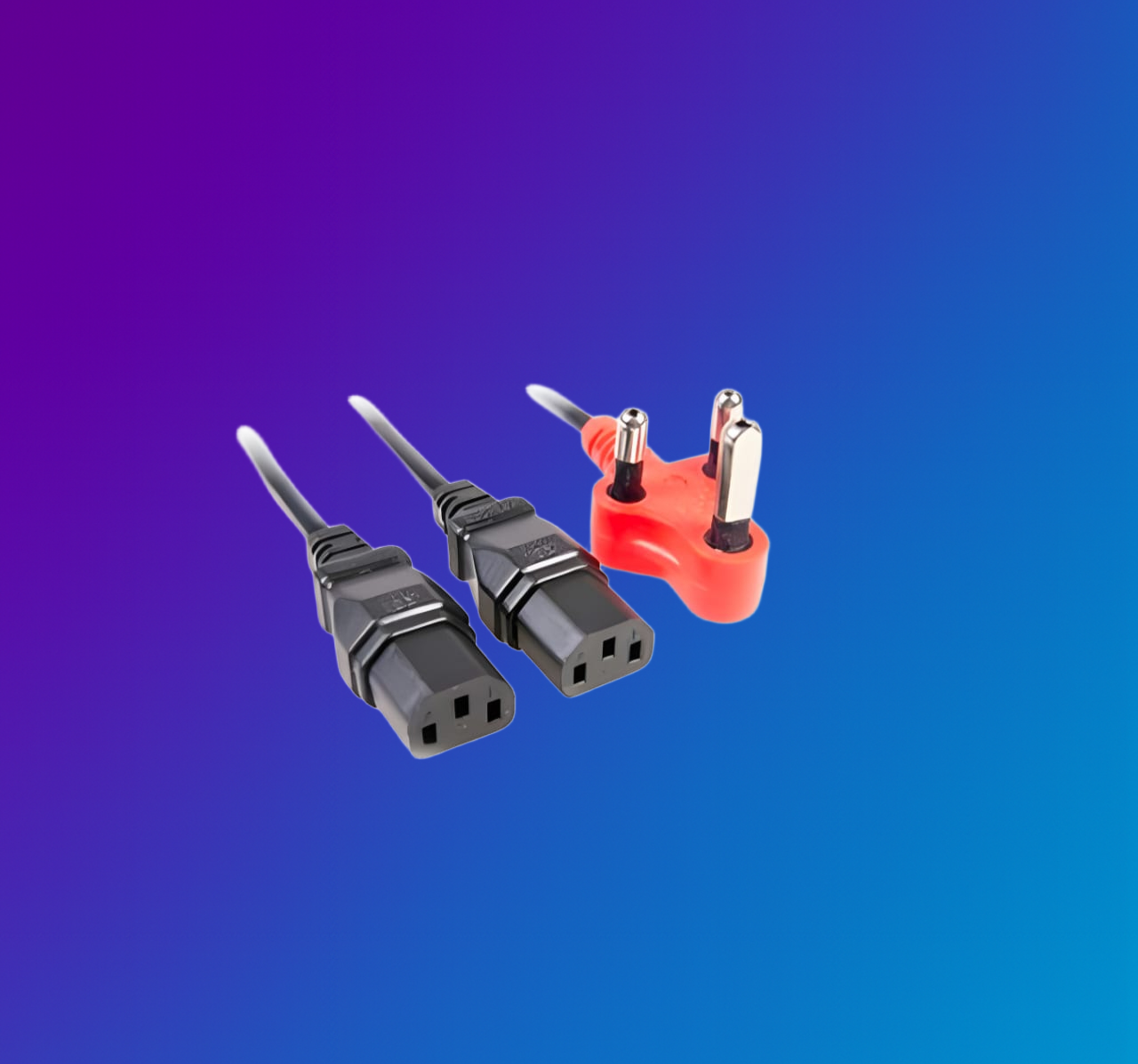 IEC Dual Head Power Lead with Red Shaved Pin Plug 1.8M + 1M