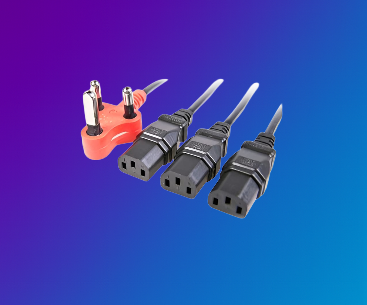 IEC Triple Head Power Lead with Red Shaved Pin Plug 1.8M + 1M + 1M