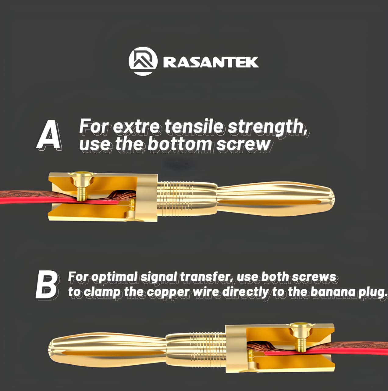 Rasantek HI Fidelity Banana Plug 24K Gold Plated Pack of 8