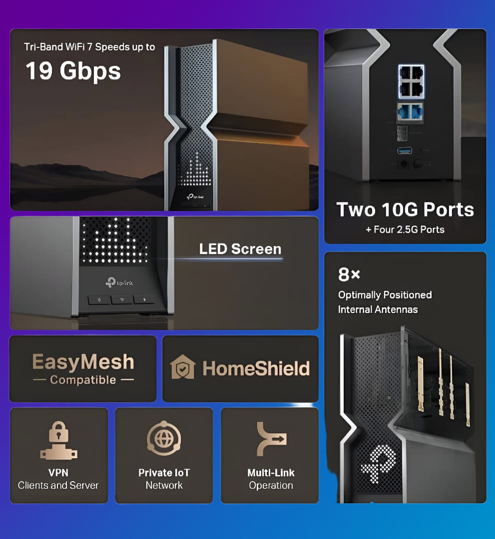 TP-LINK Archer BE19000 TRI - BAND WI-FI 7 Router BE800