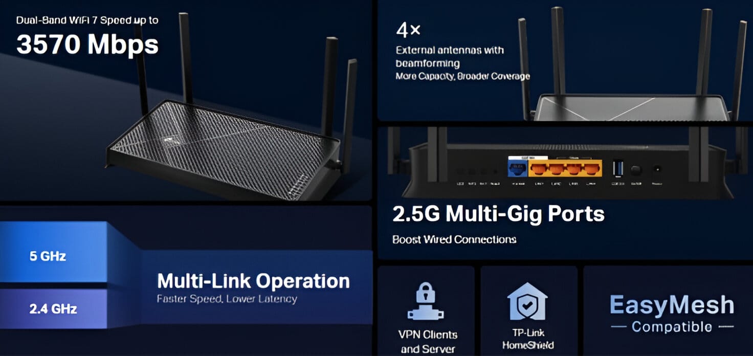 TP-LINK Archer BE3600 Dual Band Wi-Fi 7 Router