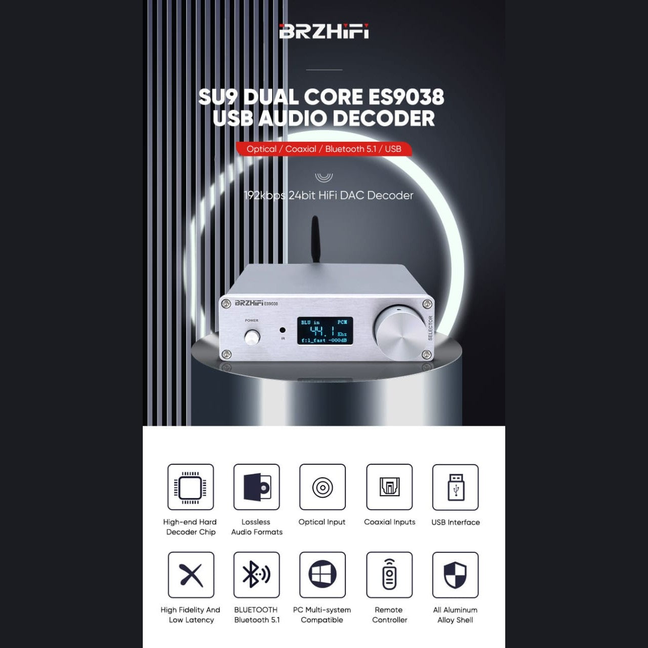 BRZ HiFi Dual Core Bluetooth 5.0 DAC & Headphone Amplifier 4 view