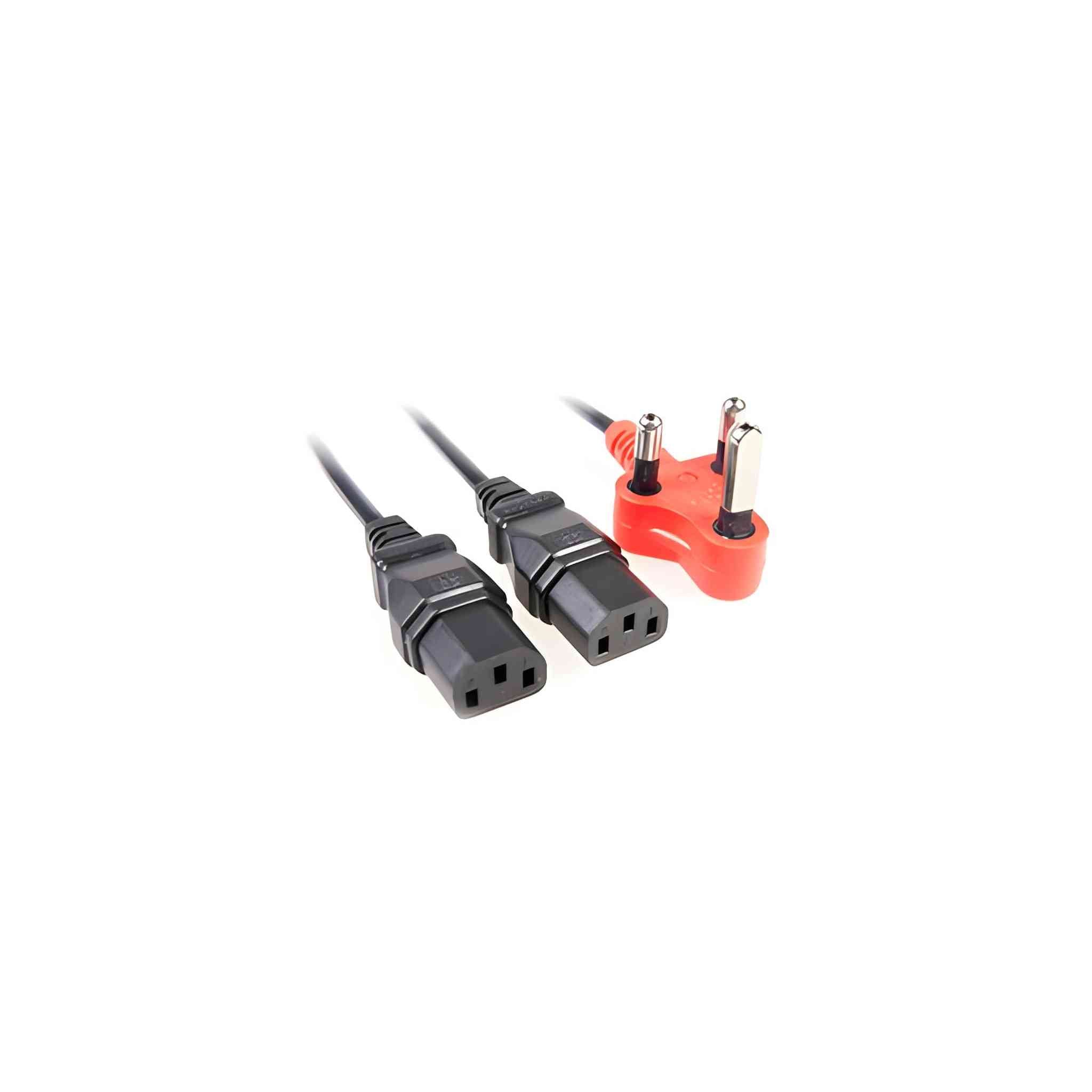 IEC Dual Head Power Lead 1.8M + 1M with Red Shaved Pin Plug 1 view