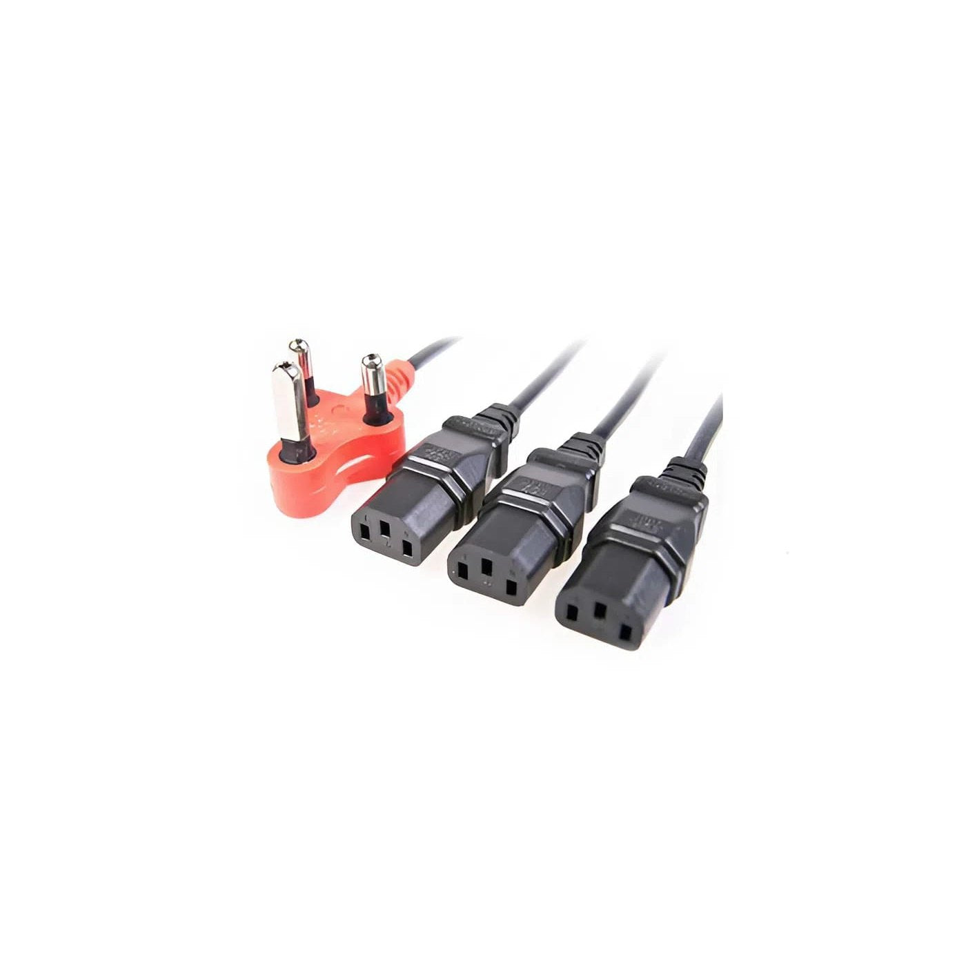 IEC Triple Head Power Lead with Red Shaved Pin Plug 1.8M + 1M + 1M 1 view