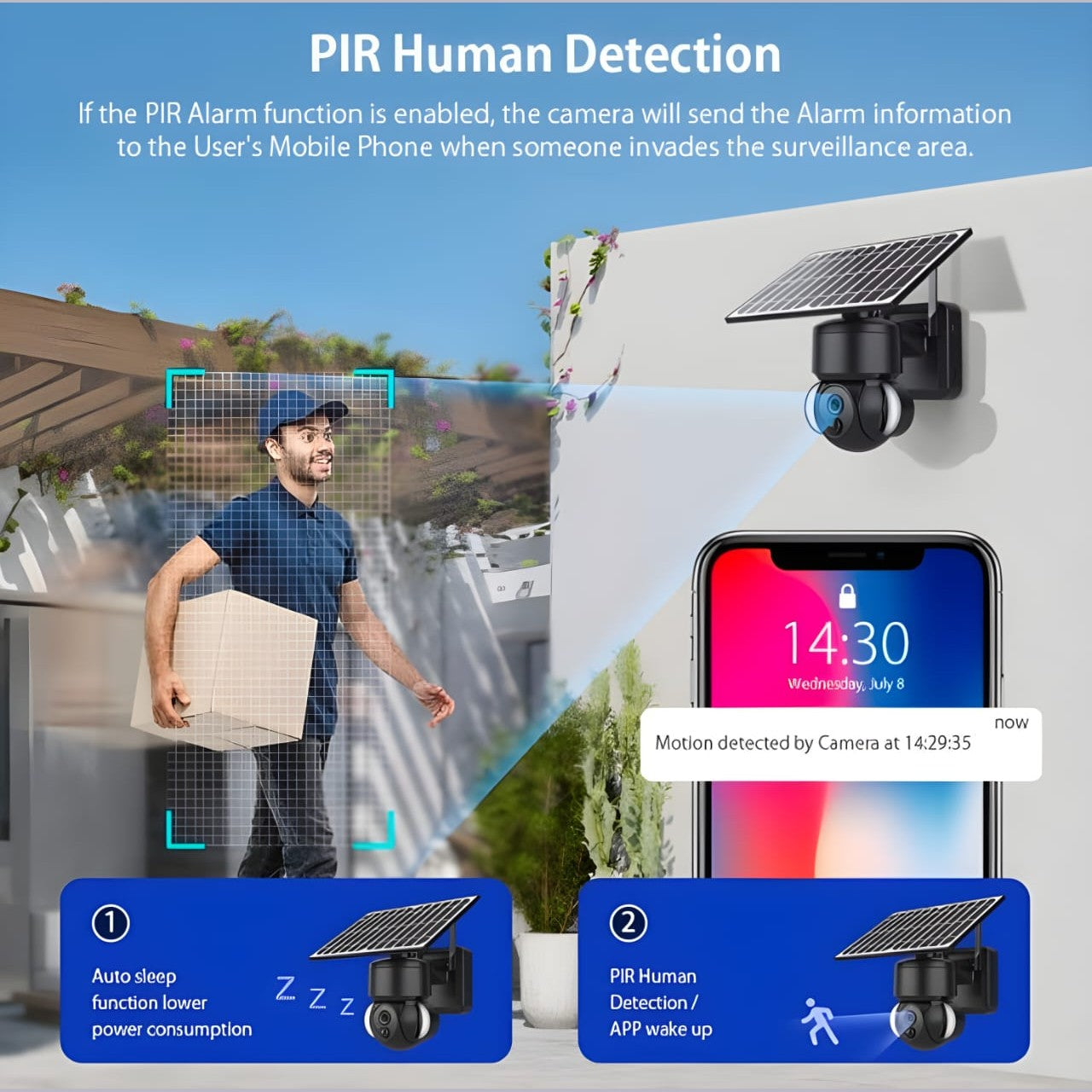 PTZ 3MP Wi-Fi Security Camera – Outdoor IP66, Battery & Solar Powered 3 view