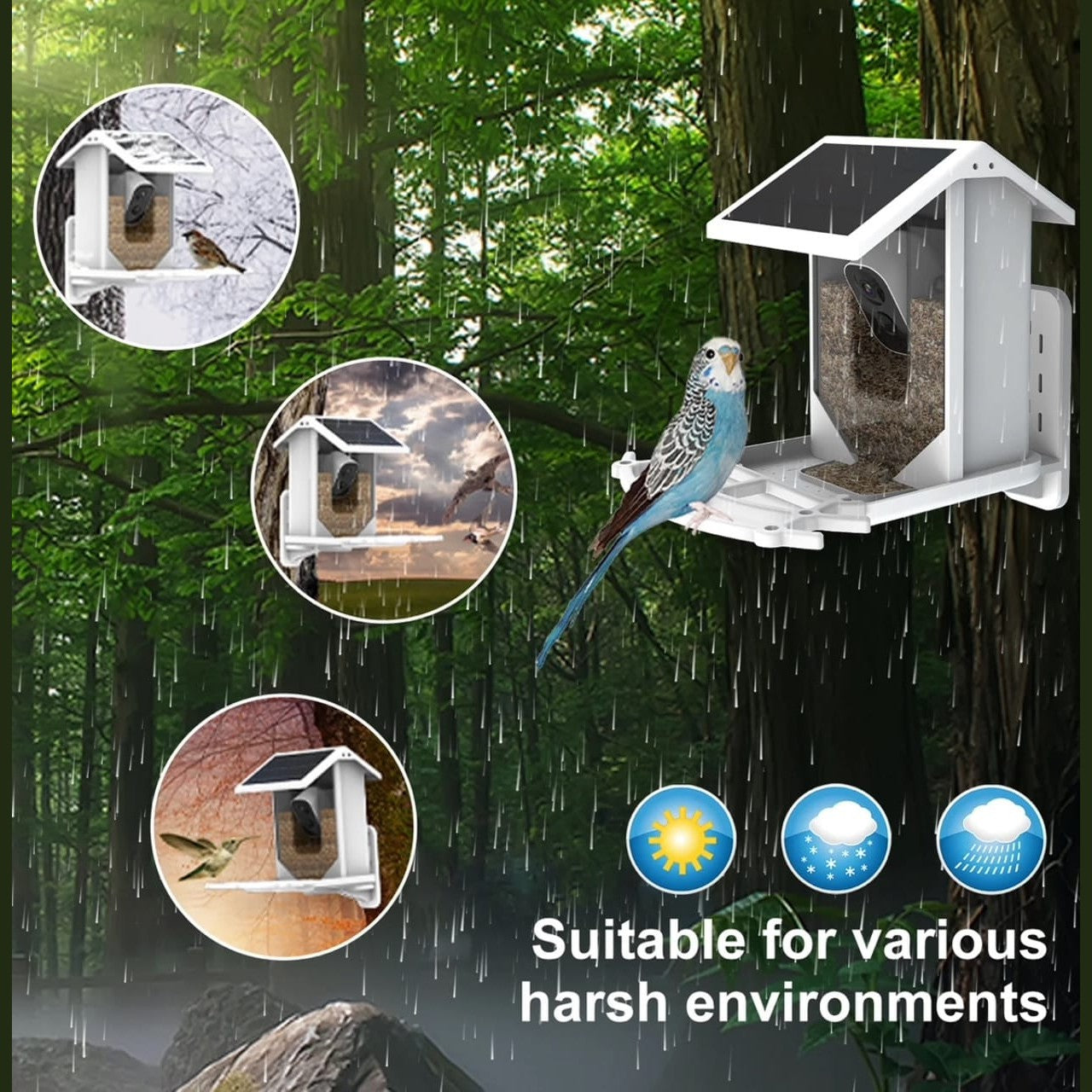 Smart Home Bird Feeder with AI Camera, WiFi, HD Video & Two-Way Audio 4 view
