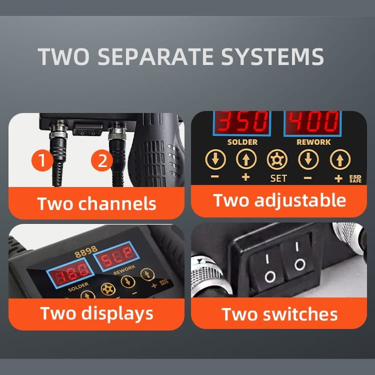 2-in-1 Soldering Station with Hot Air Rework Station 600W 2 view