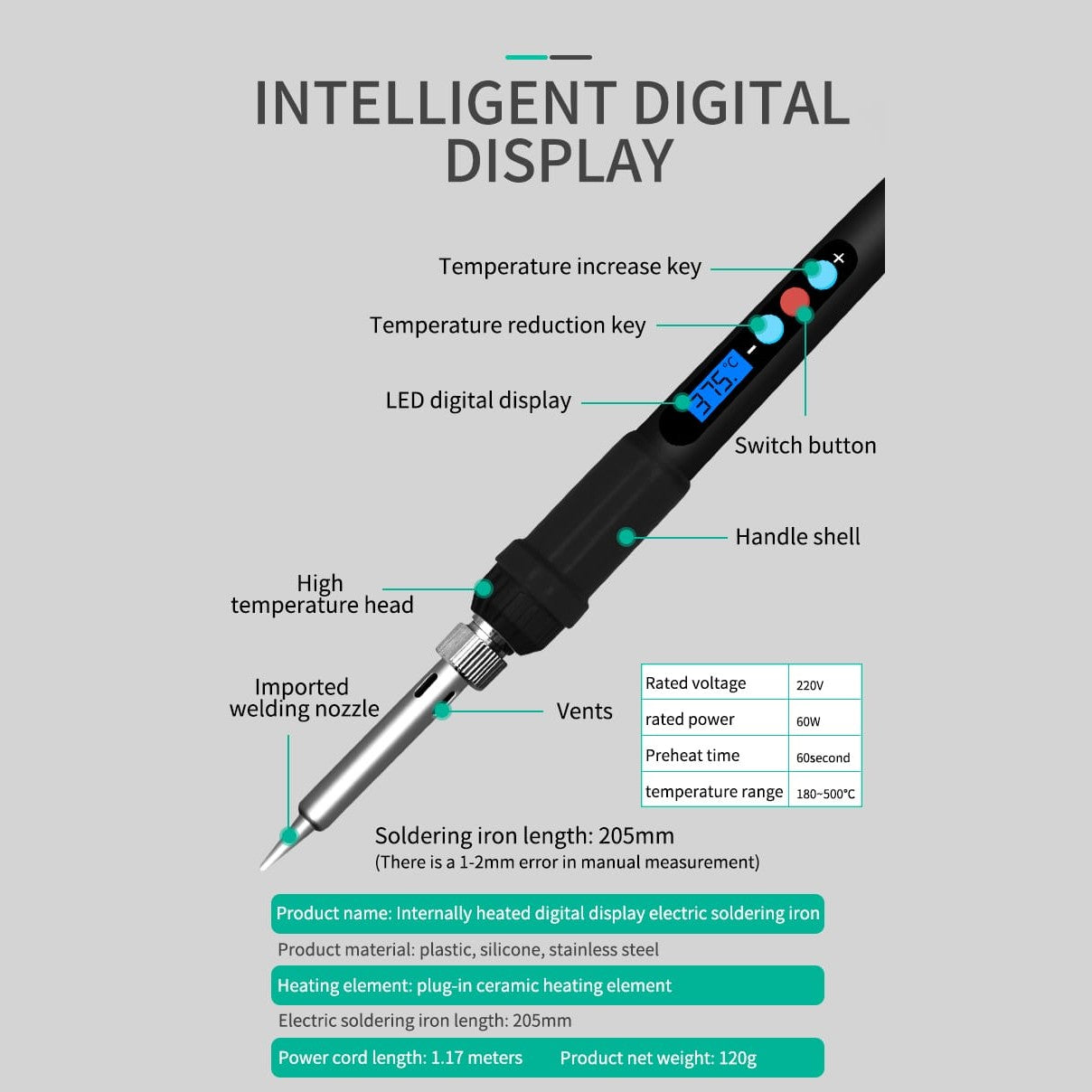 60W Handheld Soldering Iron with Adjustable Temp and LCD Display 9 view
