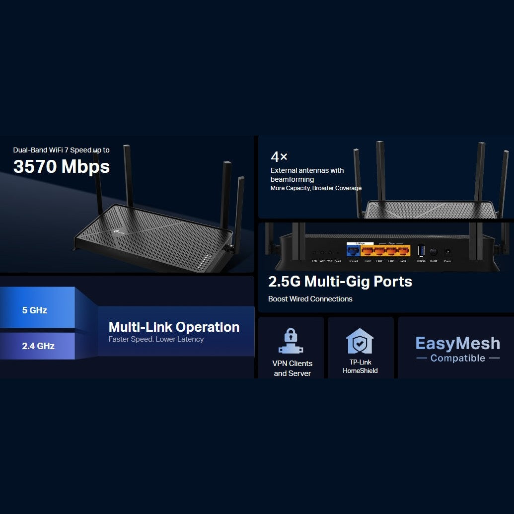 TP-LINK Archer BE3600 Dual Band Wi-Fi 7 Router 2 view